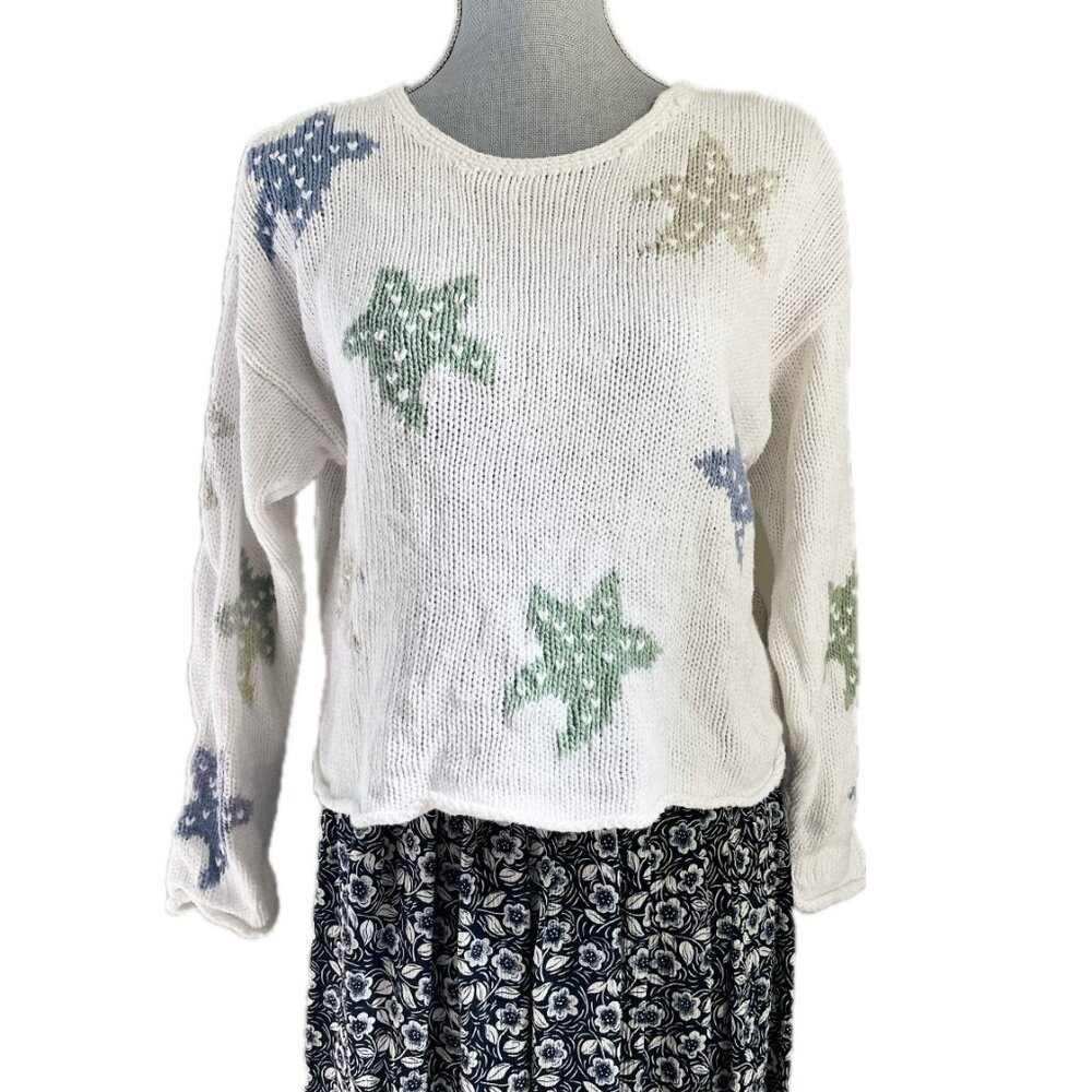 Freeport Studios Cotton Summer Chunky Knit Sweater Stars Size Small